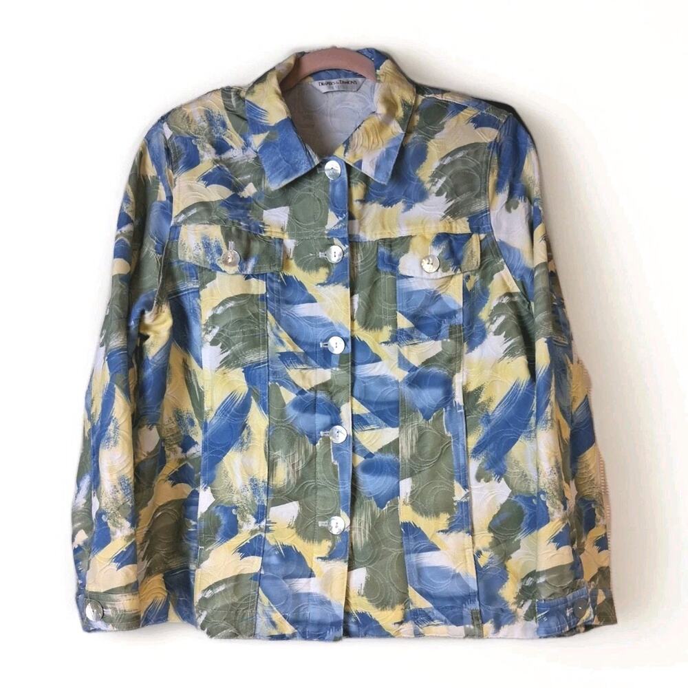 Vintage Draper's & Damon's Jacket‎ Womens XL Petite Blue Yellow Green Floral